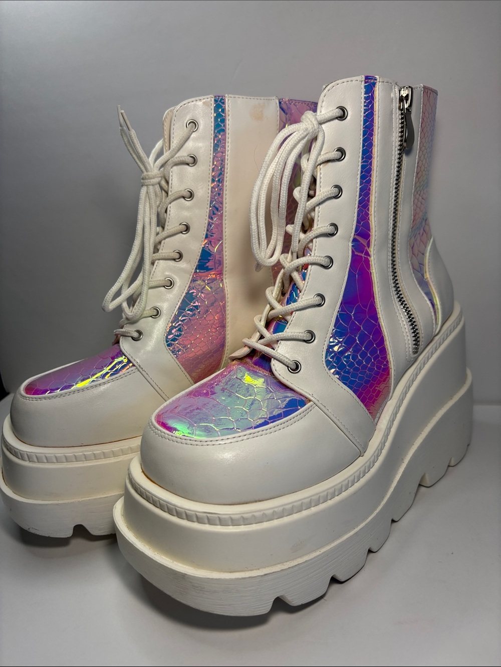 Cape Robbin White Iridescent Holographic mermaid Platform Boots